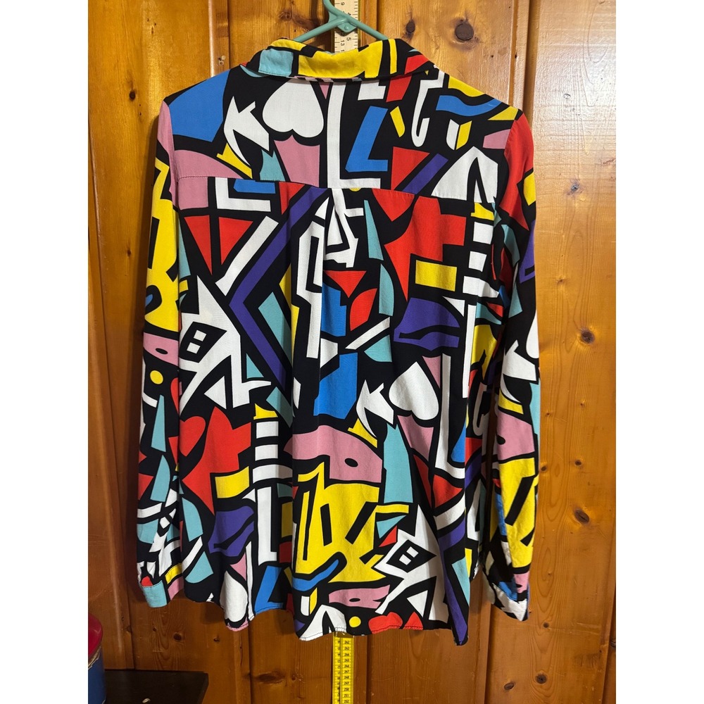 Big Dart Pop Art Geometric Print Button Down Shirt Viscose Multi Color Size 16